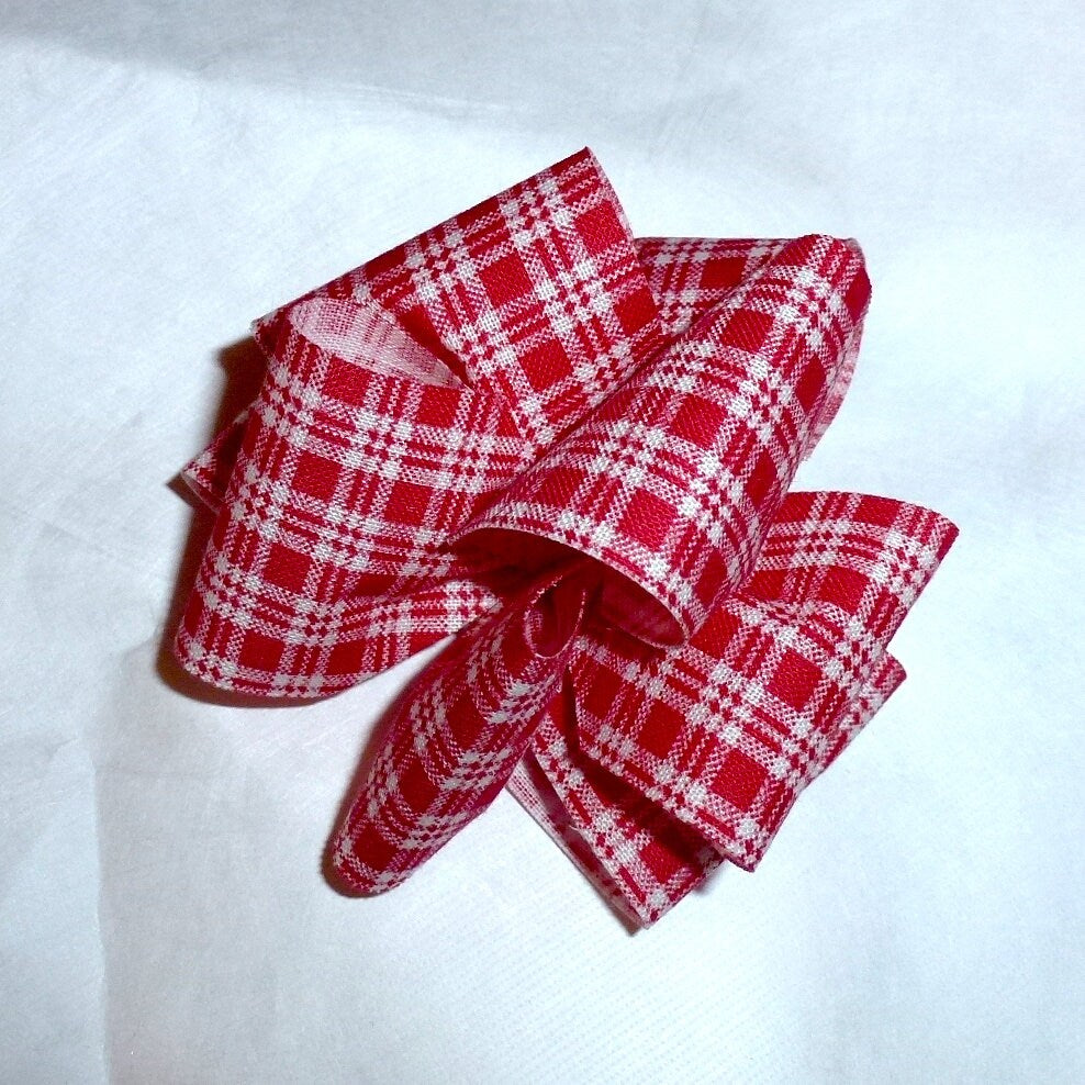 Puppy Bows ~ Red or pink gingham check plaid Party puffs dog groomer hair bows or collar bows