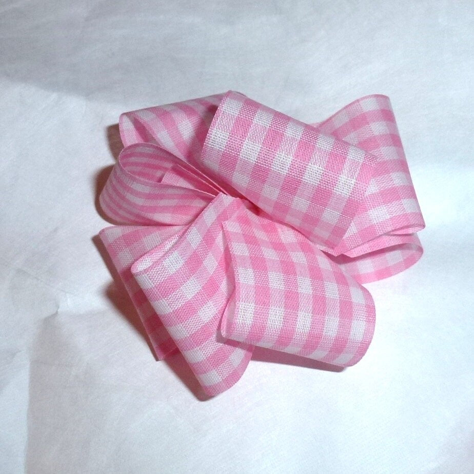 Puppy Bows ~ Red or pink gingham check plaid Party puffs dog groomer hair bows or collar bows