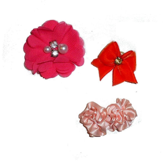 Dog hair mini bows CLEARANCE coral orange bands or barrette clip. (fb501c)