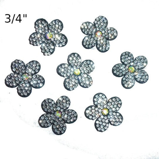 Puppy Bows  black padded crystal rhinestone daisy flower small  around 1" pet hair bow  - (fb136)