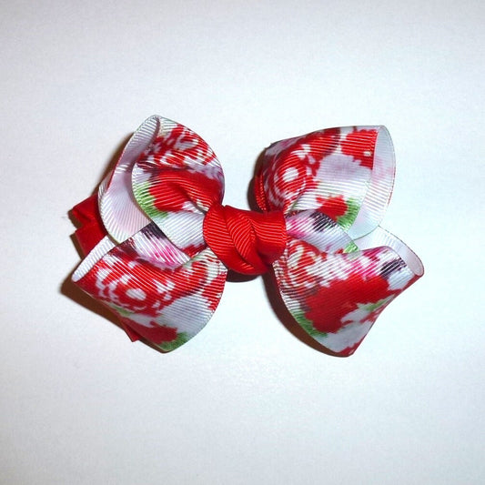 Puppy Bows ~  BIG bow  Red cherry blossom bowtie 4" dog hair bow or collar slide bands or clip (fb519)