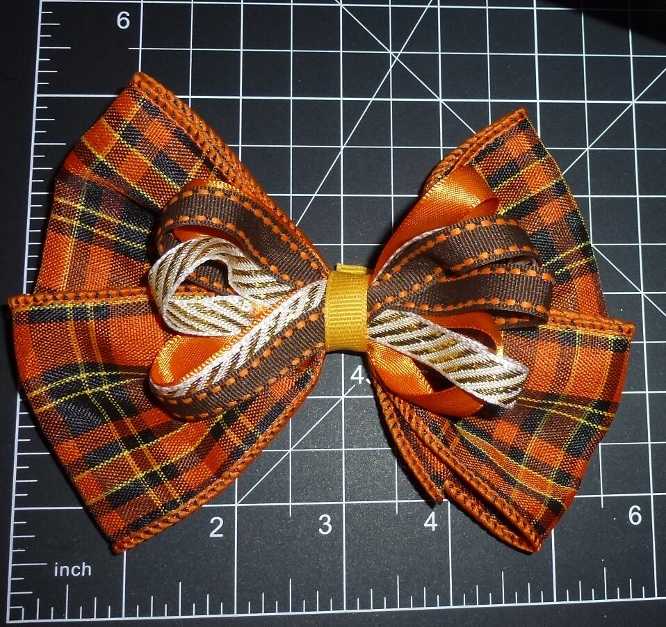 Puppy Bows ~ Dog collar slide bow large Autumn fall plaid colors  (FB211)