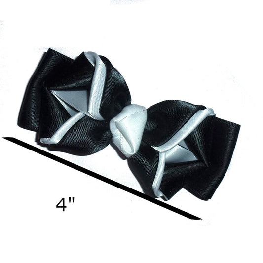 Puppy Bows ~ Black/white satin bowtie collar slide attachment accessory  (fb145c)