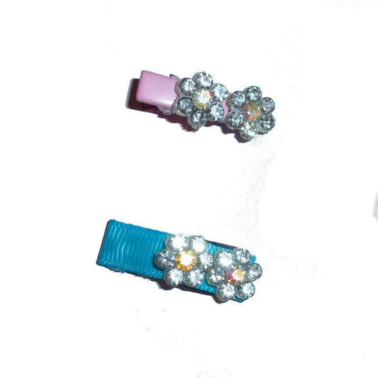 Dog hair clips crystal flowers  1.25" wide pet hair barrette bow