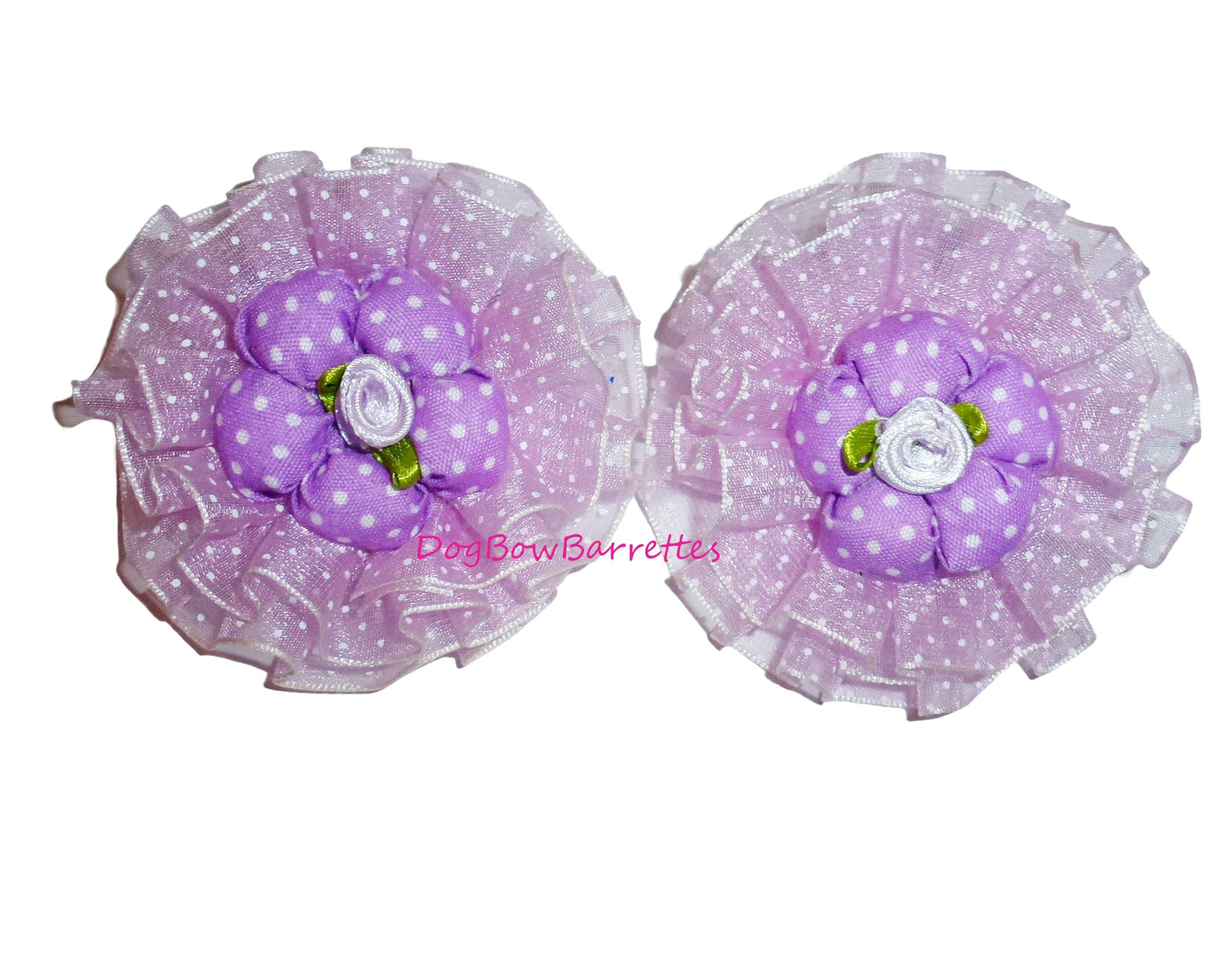 Puppy Bows ~ TWO Dog collar slide bow large  purple ruffled flower ~USA seller (fb510)