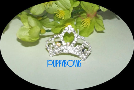 Puppy Bows ~wee tiny 38mm rhinestone Dog Bow TIARA barrette pet hair clip ~USA seller