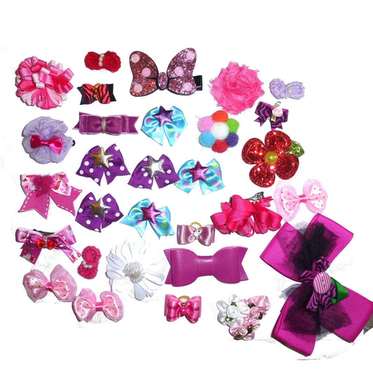 30 fancy bows pink dog grooming pet hair bows with latex band   (fb170)