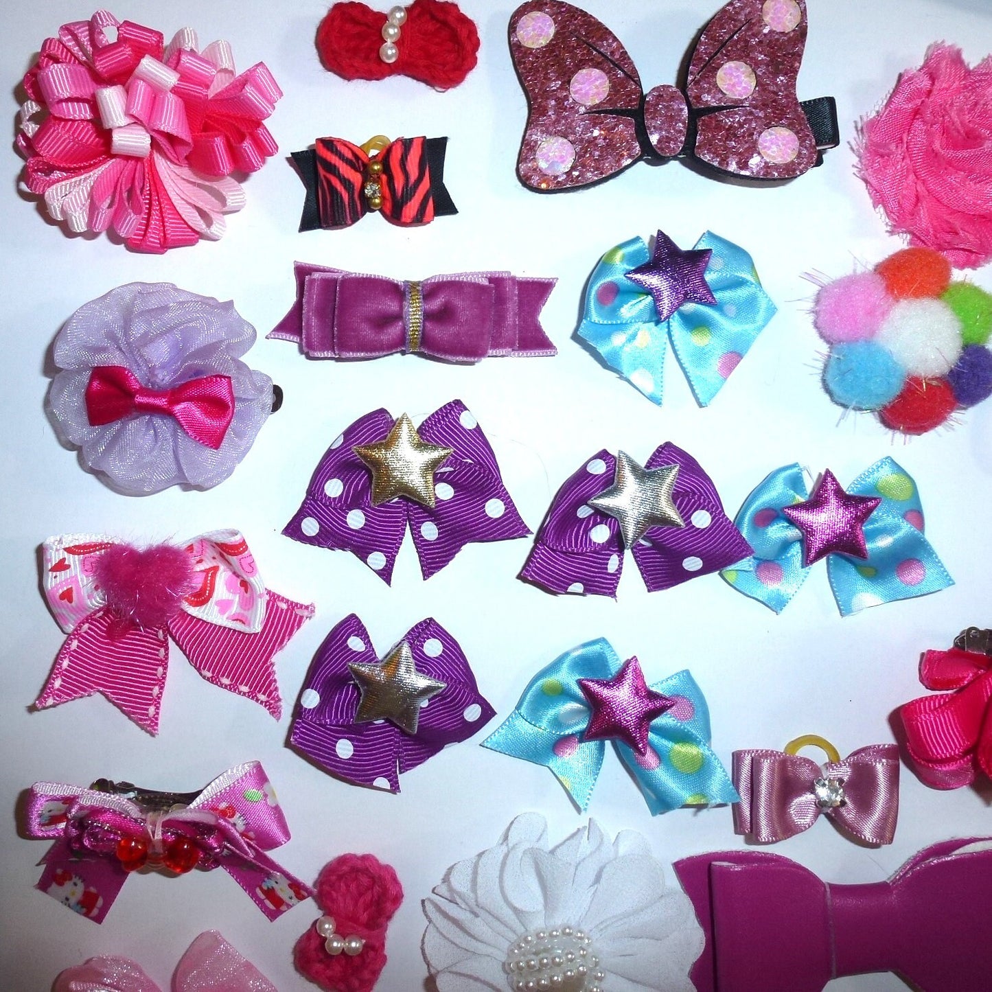 30 fancy bows pink dog grooming pet hair bows with latex band   (fb170)