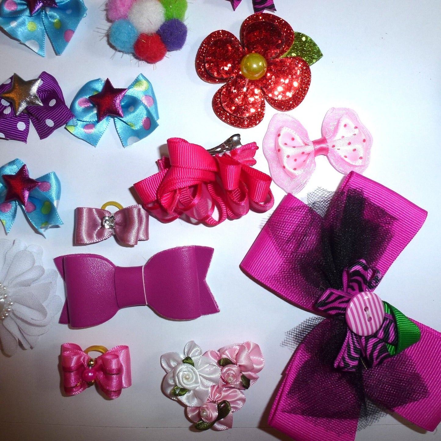 30 fancy bows pink dog grooming pet hair bows with latex band   (fb170)