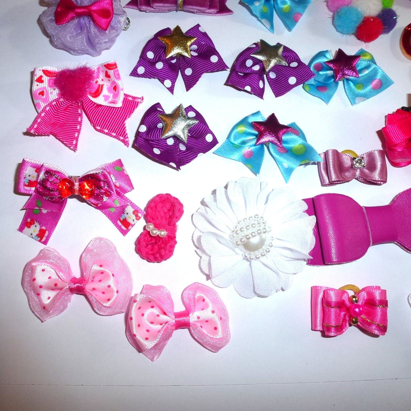 30 fancy bows pink dog grooming pet hair bows with latex band   (fb170)