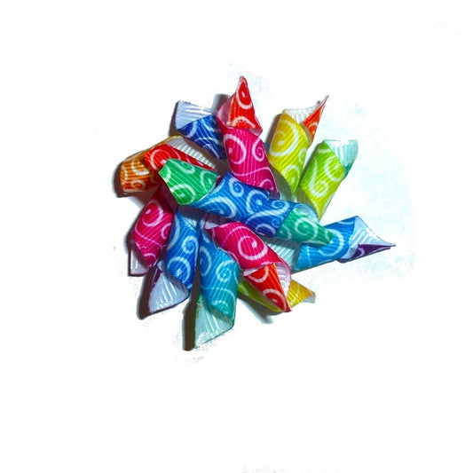 Puppy Bows Multi rainbow swirls Korker loop  dog bow  pet hair clip barrette or latex bands corky curly corker
