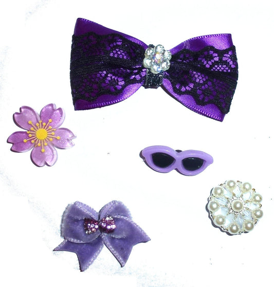 Puppy bows SALE 5 for 7.00 purple rhinestone latex band bow (FB438a)