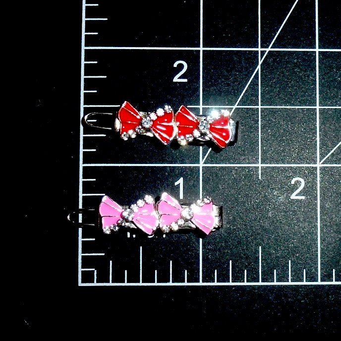 Puppy Dog Bows ~ Tiny rhinestones red or pink bowknot plastic puppy clips pet hair bow barrettes or bands (fb207V)