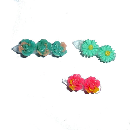 Puppy Dog Bows ~ Tiny roses flowers plastic puppy clips pet hair bow barrettes or bands (fb207L)