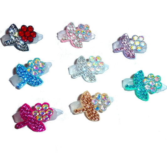 Puppy Bows ~ tiny padded rhinestone flowers  around 1" pet hair bow  - (fb132)