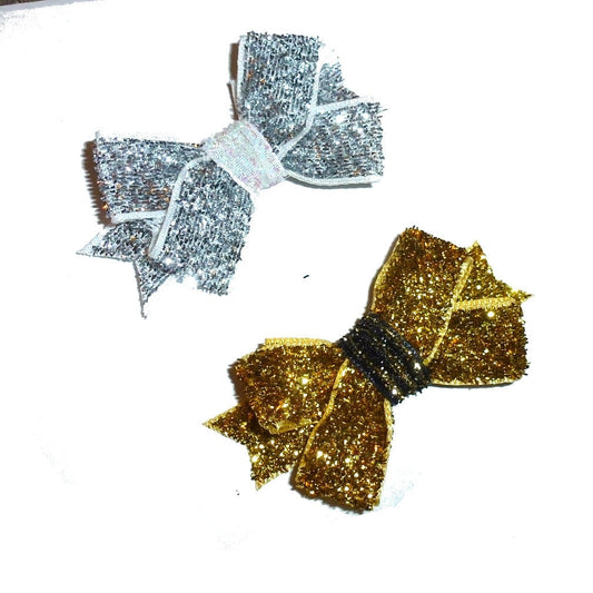 Puppy Bows ~Velvet glitters gold or silver pet hair bow barrette or bands (Fb34)