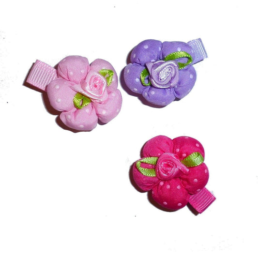 Pink or purple padded puffy dog flower pet hair bow  - (fb255)