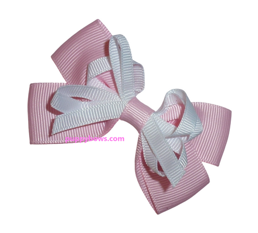 Pink white loops dog hair bow 3" latex bands or barrette bows