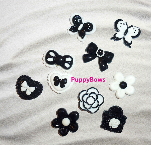 Puppy bows 10 pcs designer black/white latex bands or hair clip bow