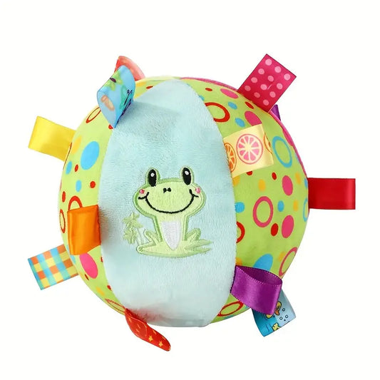 Puppy Bows XL 7" plush ball dog toy ribbon tabs jingle bell green frog