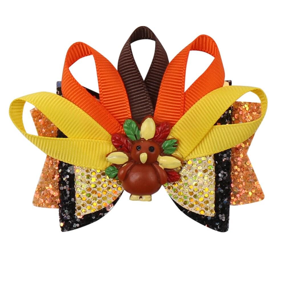 Puppy bows Thanksgiving turkey fantail glitter dog collar  slide attachment