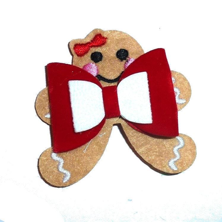 Christmas 2" gingerbread girl bow tie collar slide or hair bow (fb441)