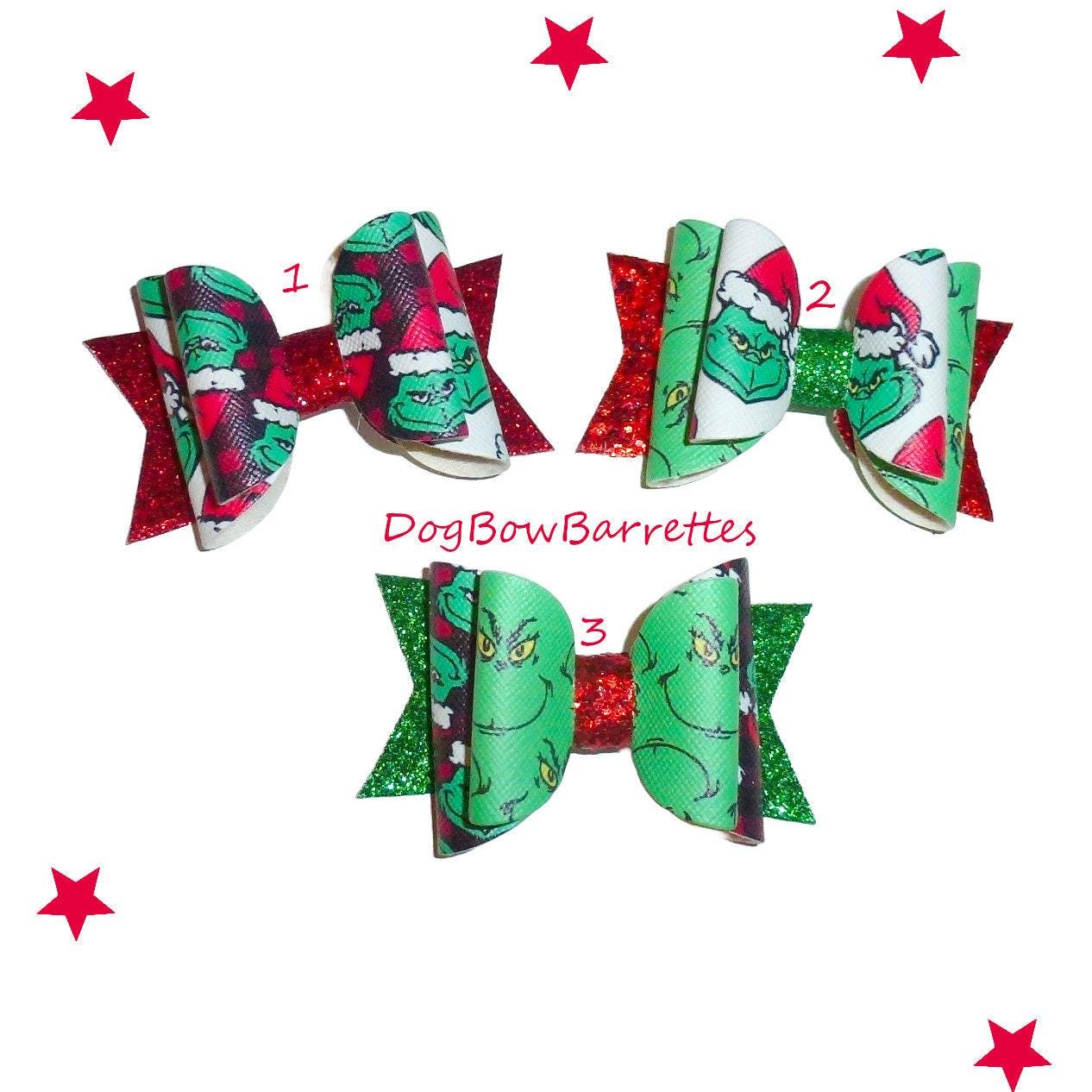 Christmas green mean grumpy glitter hair bows barrettes or bands (glbx)