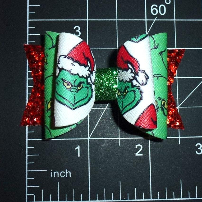 Christmas green mean grumpy glitter hair bows barrettes or bands (glbx)