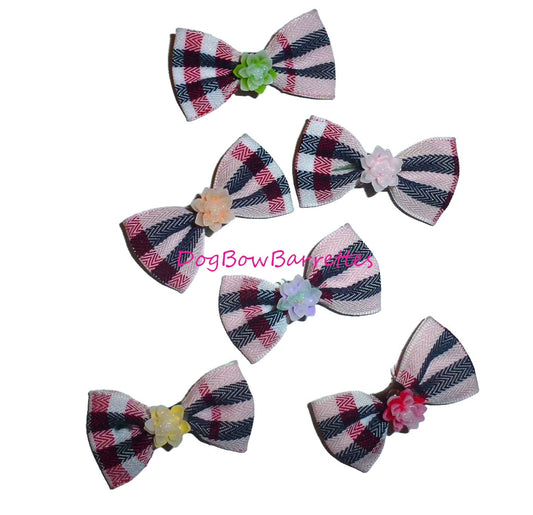 Dog Bow Barrettes small for girls pink flower 6 pieces pet hair grooming bows (FB416H)