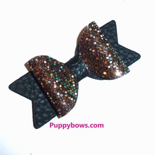 Puppy Bows brown copper black  2.5" pave glitter boy dog hair bow