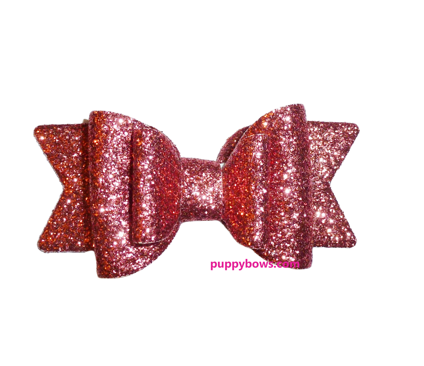 Puppy Bows pink rose gold 2.5" glitter dog hair bow