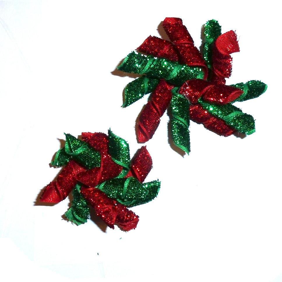 Puppy bows red green christmas glitter korker dog bow pet hair clip corky curly