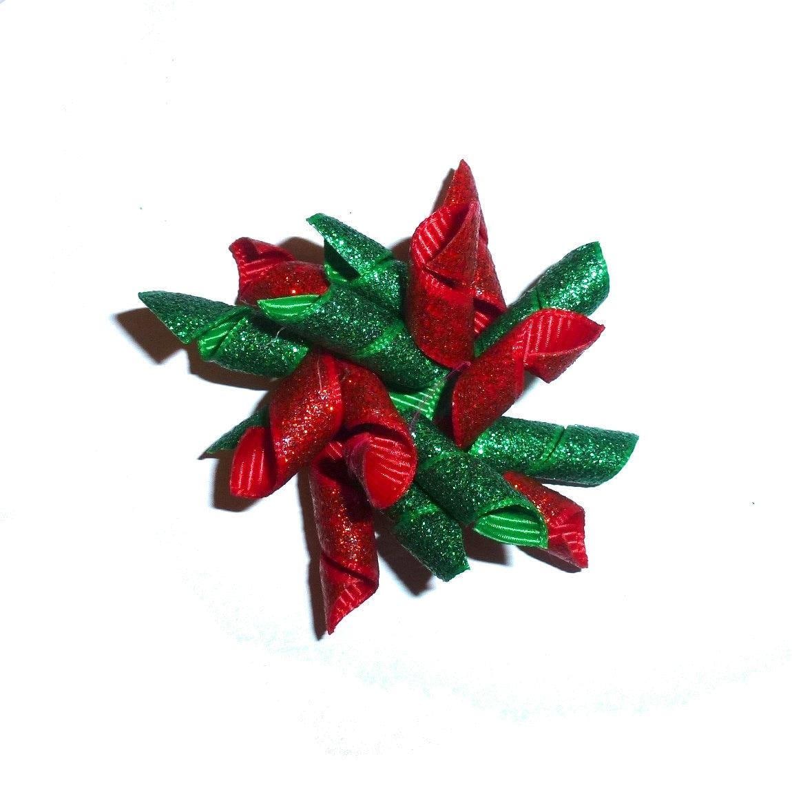 Puppy bows red green christmas glitter korker dog bow pet hair clip corky curly