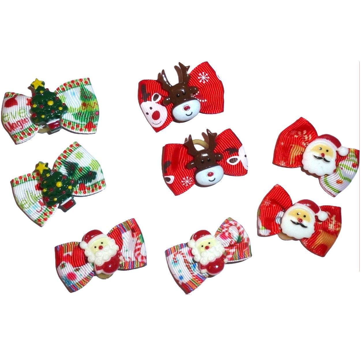 Christmas tiny dog pet hair bows rudolph santa pairs (rc10)