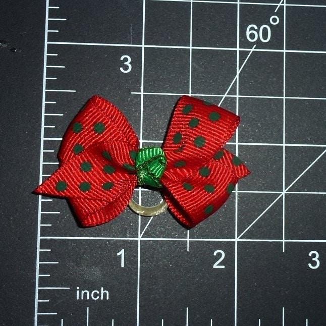 Red green dots  pet hair dog grooming bows (fb412b)