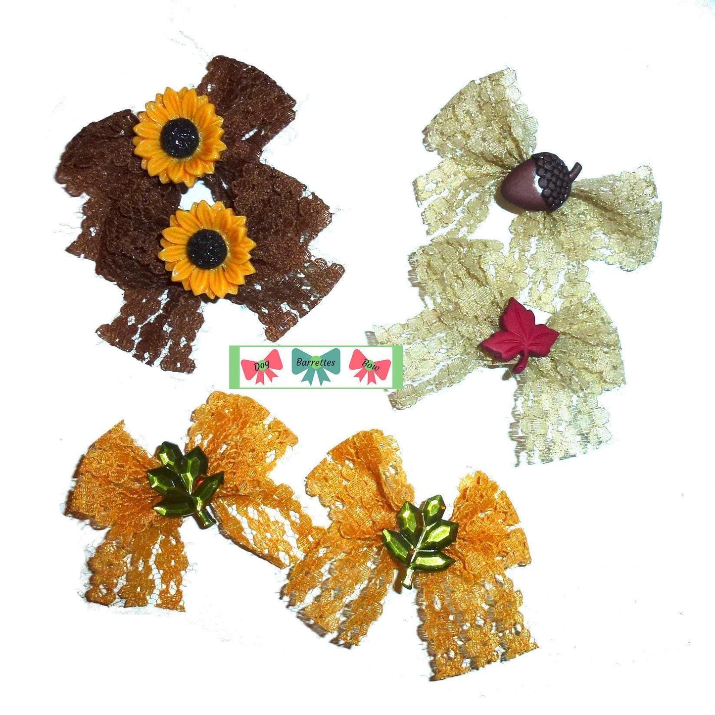 Thanksgiving fall lace pairs autumn dog bows hair bow barrettes bands (fb610)