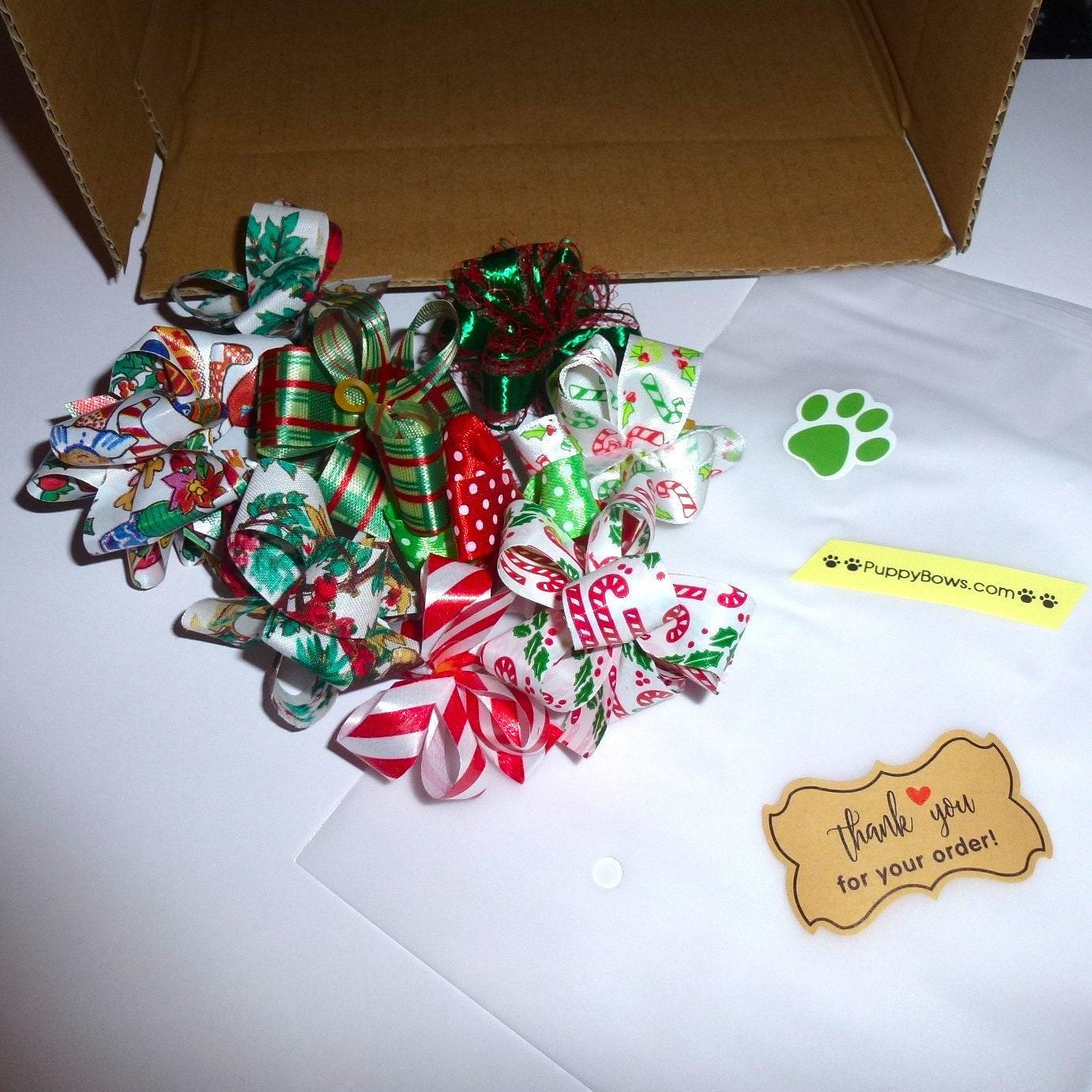 Puppy bows ~ christmas fancy dog grooming hair bow latex band round bows