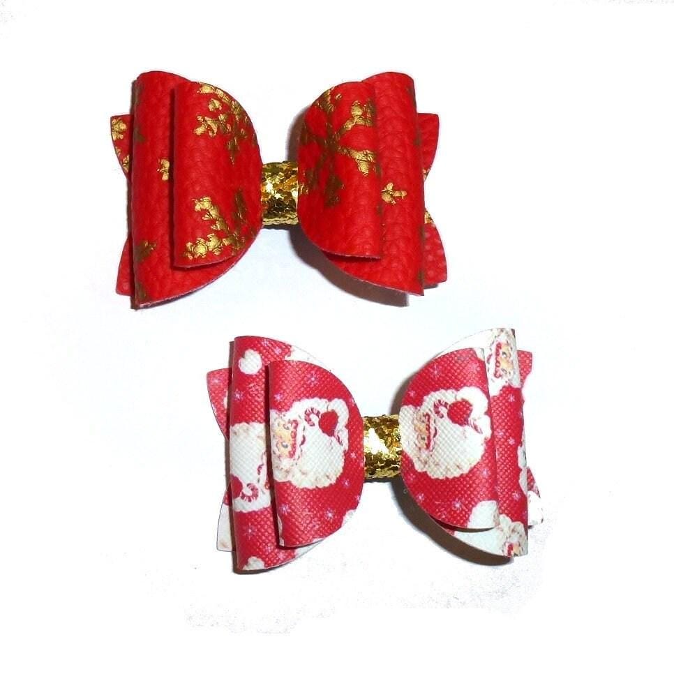 Fanciful christmas red snow santa claus bows dog barrette bands pet hair bow