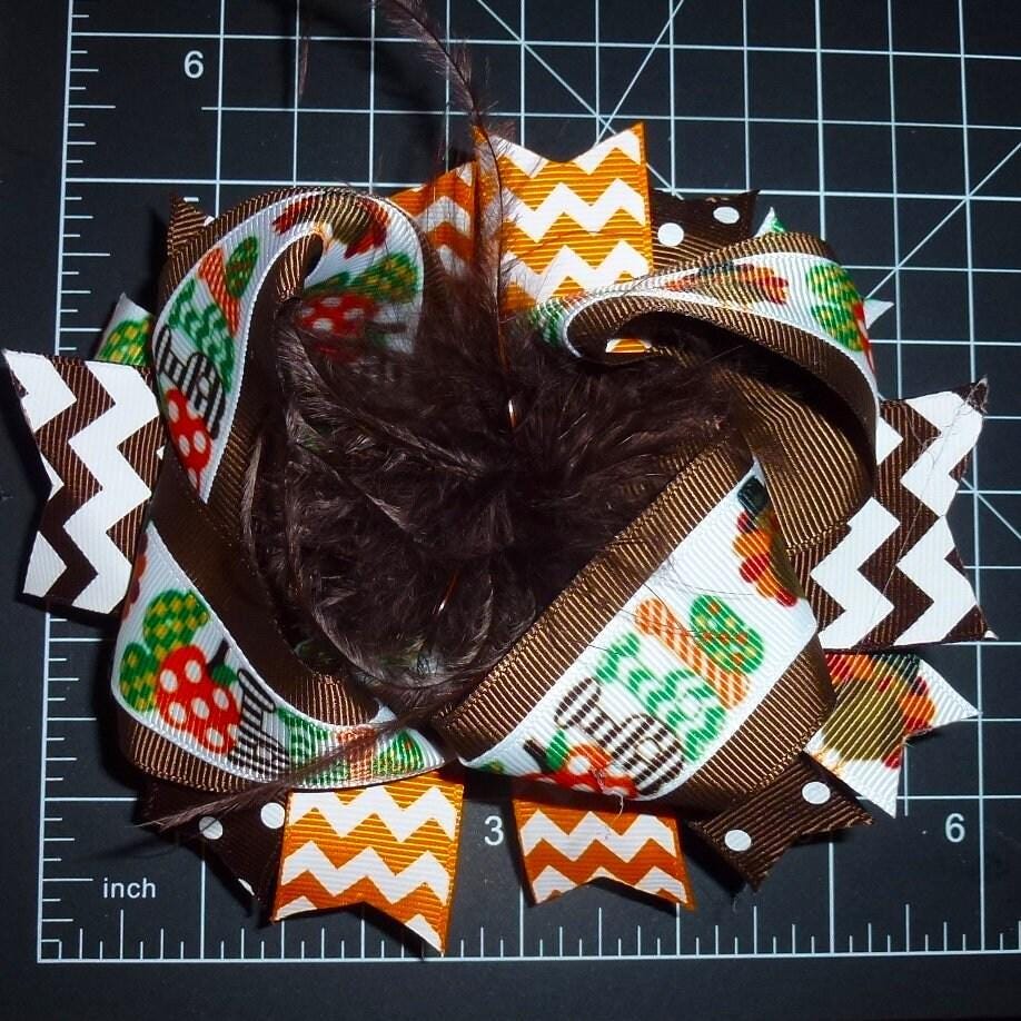 Puppy bows ~ dog collar slide bow thanksgiving turkey feather accessory  (dc30)