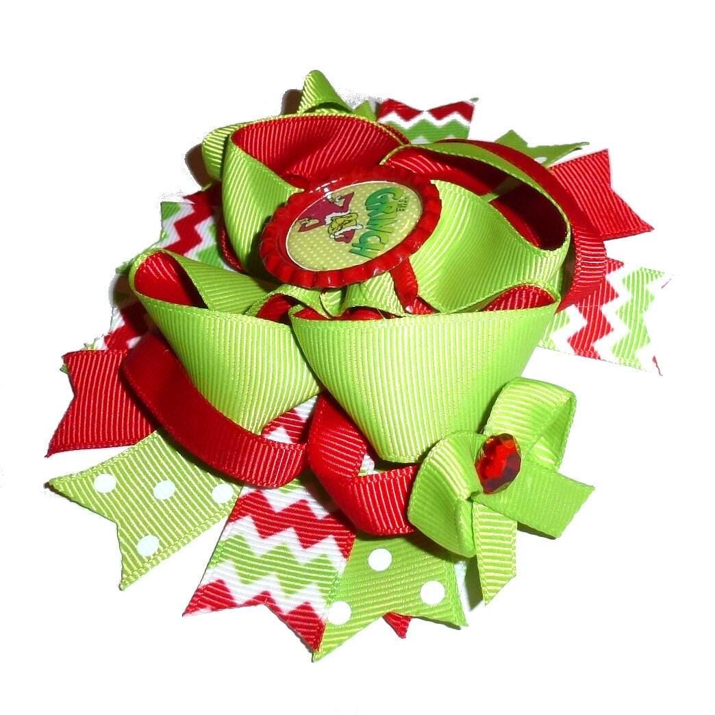Puppy bows ~ dog collar slide bow christmas mean green monster  accessory (dc29)