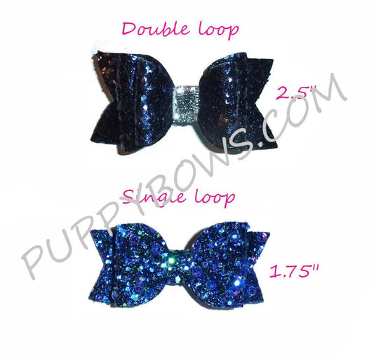 Puppy bows ~  blues small glitter pet dog hair bow bands or clip (gl1)