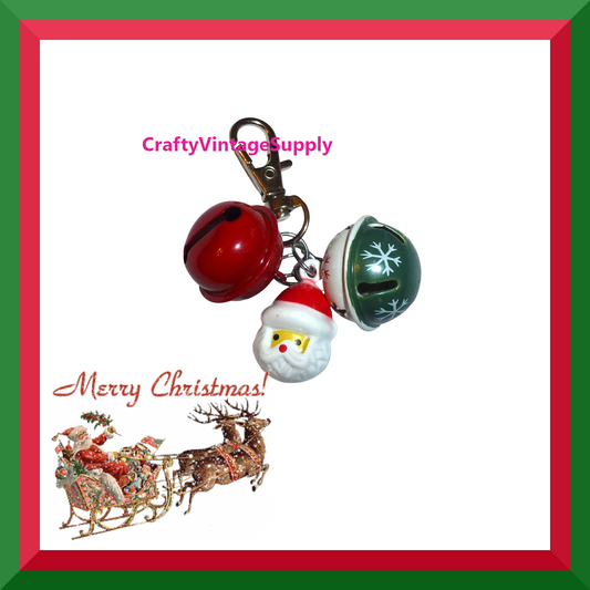 Dog cat jingle bell Christmas Santa Claus lobster claw collar charm clip