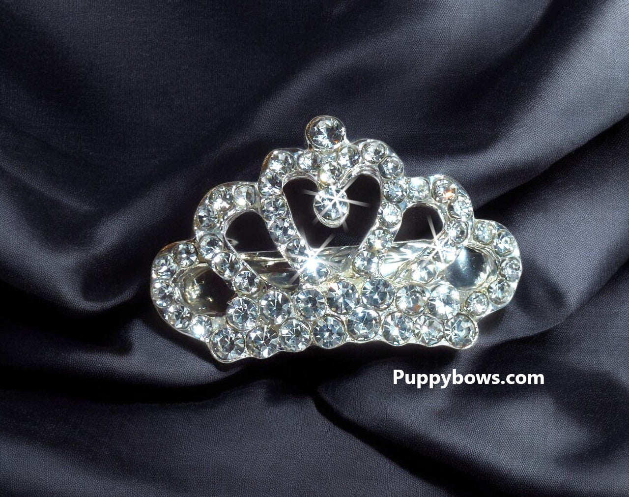 Puppy Bows 1.5" crystal rhinestone heart crown french barrette dog bow