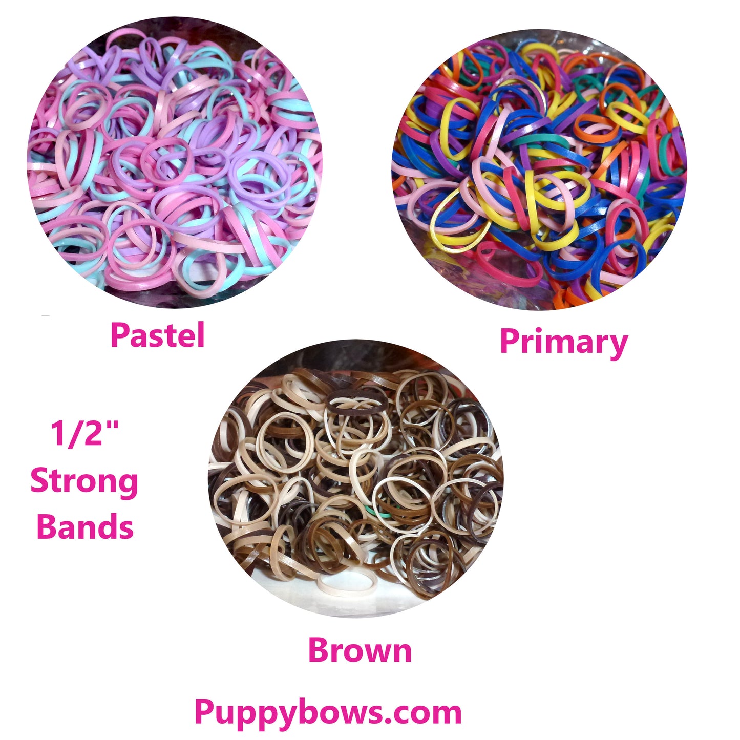 Puppy bows ~ Strong non latex 1/2" hair band dog grooming bands