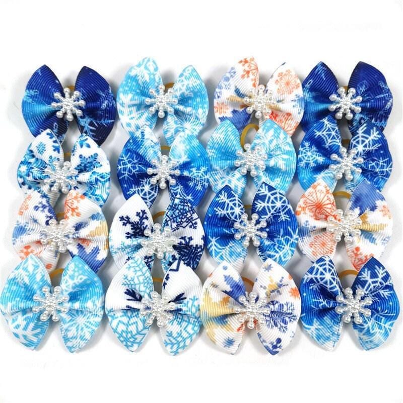 Winter blue boys snowflakes christmas dog groomers grooming pet hair bows