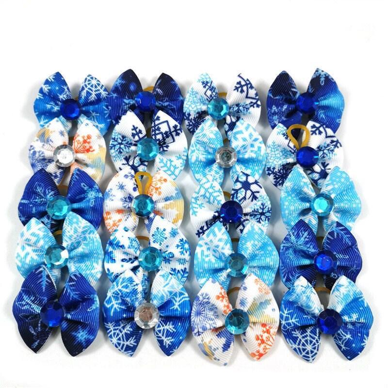 Winter blue boys snowflakes christmas dog groomers grooming pet hair bows