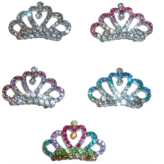 Puppy bows heart tiara rhinestone pet hair barrette 1.50" (fbrb1a)