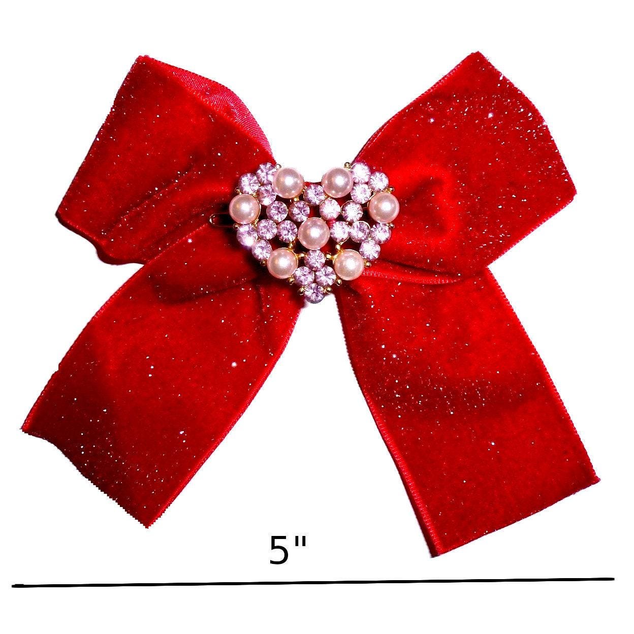 Valentine's day red glitter velvet rhinestone clover dog collar slide accessory or  hair bows barrettes or bands (dc21)