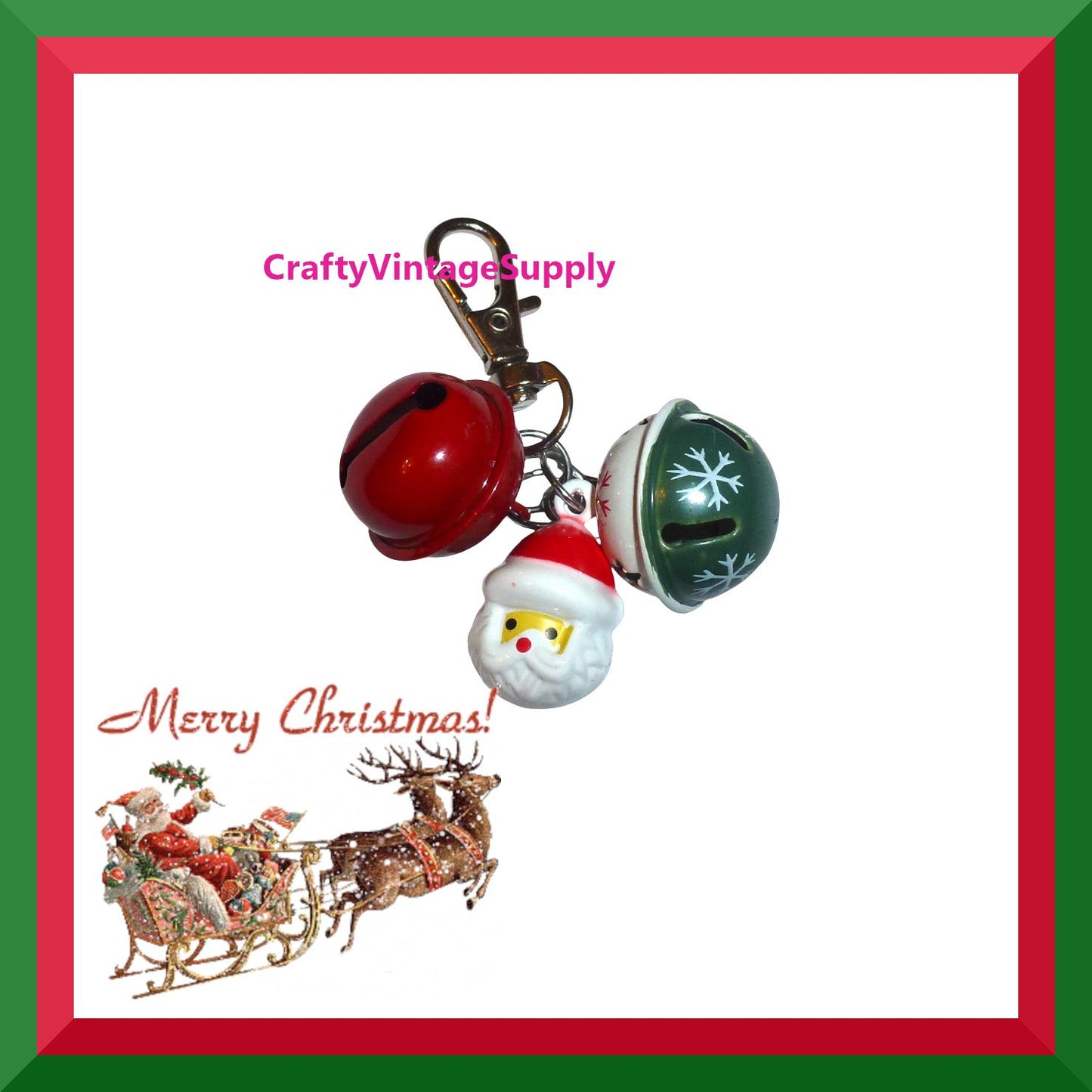 Dog cat jingle bell christmas santa claus lobster claw collar leash charm clip