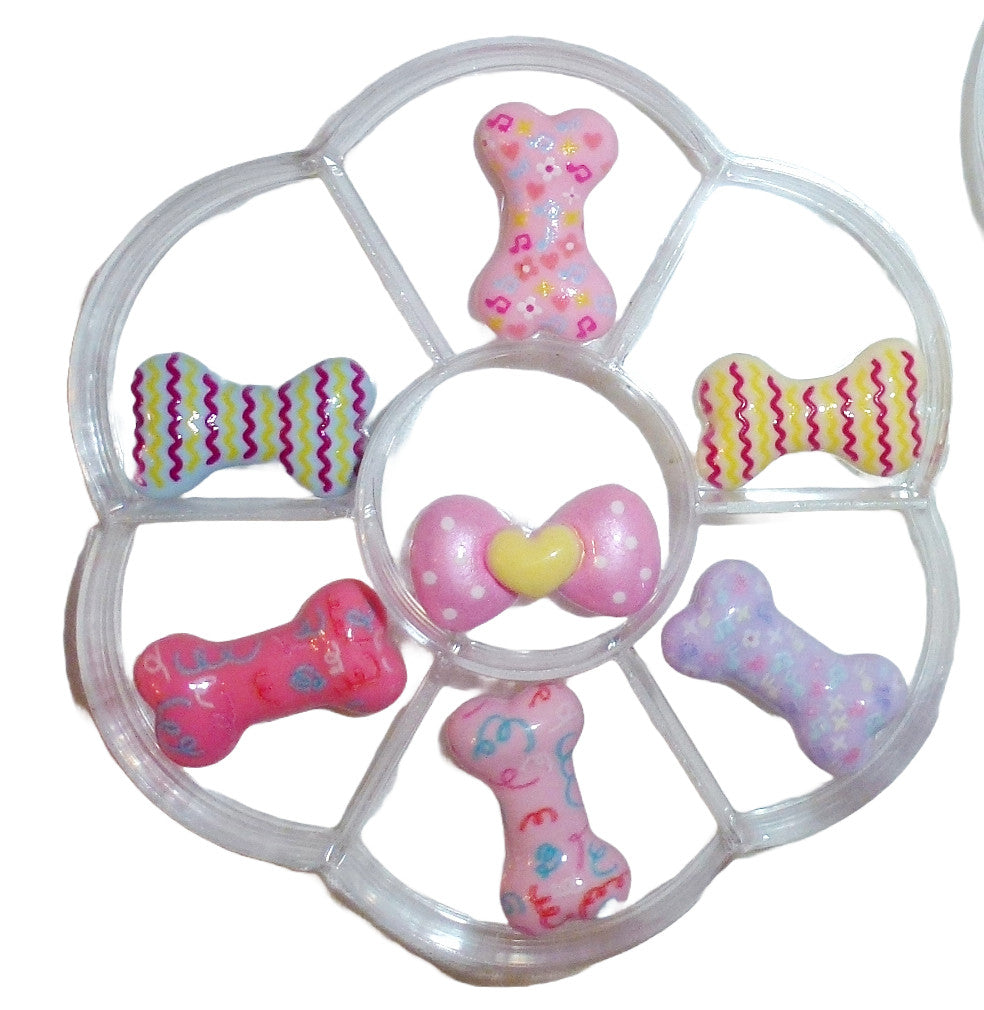 Puppy Bows flower box with 7 cute dog bone hair bow with latex bands or hair clip